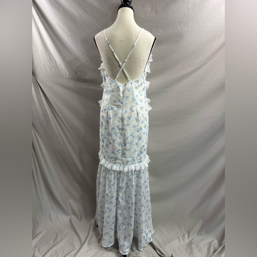 LAST ONE 🔥 Floral Chiffon Ruffle High-Low Maxi Dress Blue - Picture 10 of 11